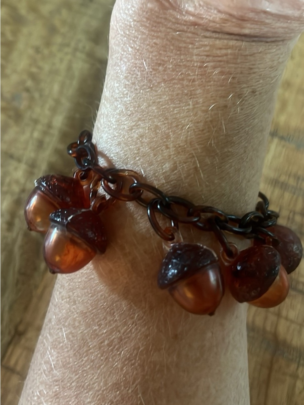 Antique Art Nouveau Early Plastic Hollow Tortoise Shell Acorn Charm Bracelet